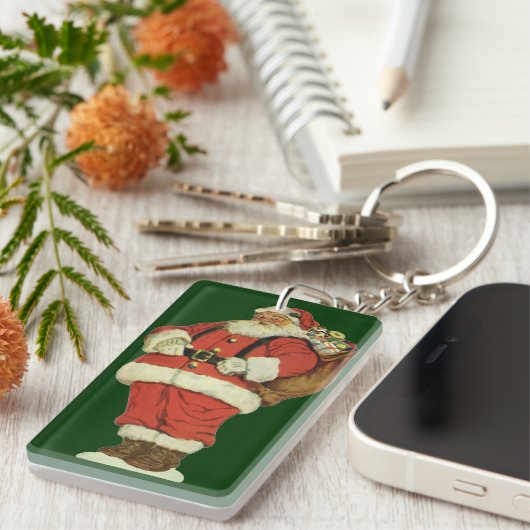 Vintage Kerstmis, Victoriaans kerstman met speelgo Sleutelhanger (Voorkant Rechts)