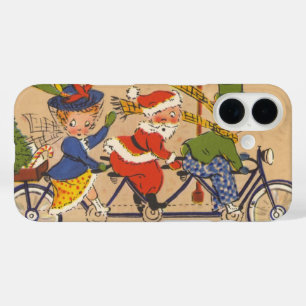 Vintage Kerstmis, Victoriaans kerstman op bike iPhone 16 Hoesje