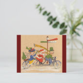 Vintage Kerstmis, Victoriaans kerstman op bike Feestdagenkaart (Staand voorkant)
