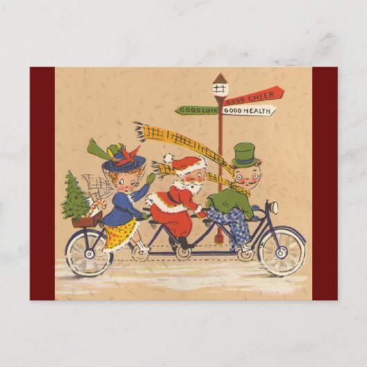 Vintage Kerstmis, Victoriaans kerstman op bike Feestdagenkaart (Voorkant)