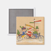 Vintage Kerstmis, Victoriaans kerstman op bike Magneet (Voorkant / Achterkant)