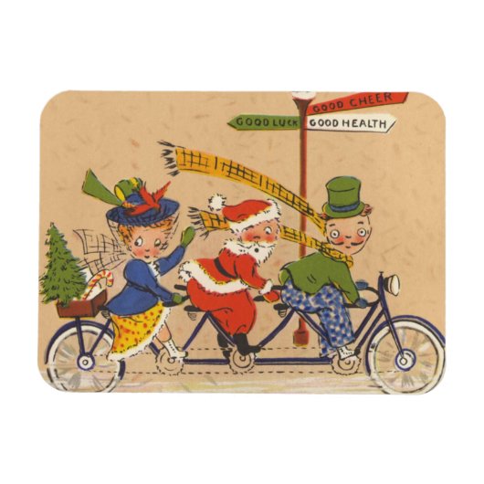 Vintage Kerstmis, Victoriaans kerstman op bike Magneet (Horizontaal)