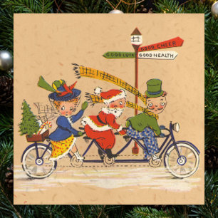 Vintage Kerstmis, Victoriaans kerstman op bike Poster