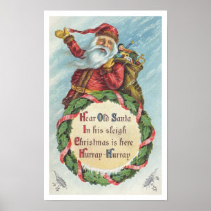 Vintage Kerstmis, Victoriaans kerstman op Wreate Poster