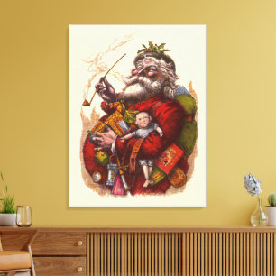 Vintage Kerstmis, Victoriaans kerstspeelgoed Canvas Afdruk