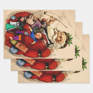 Vintage Kerstmis, Victoriaans kerstspeelgoed Inpakpapier Vel