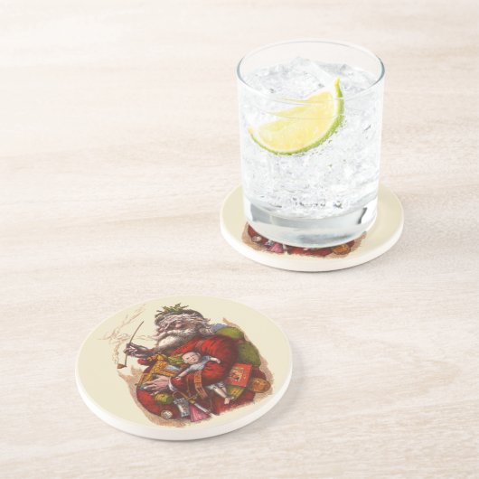 Vintage Kerstmis, Victoriaans kerstspeelgoed Zandsteen Onderzetter (Zijkant)