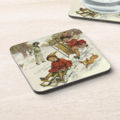 Vintage Kerstmis, Victoriaans kinderslaaphond Bier Onderzetter (Linkerzijde)