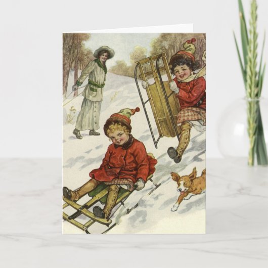 Vintage Kerstmis, Victoriaans kinderslaaphond Feestdagen Kaart (Voorkant)