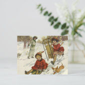 Vintage Kerstmis, Victoriaans kinderslaaphond Feestdagenkaart (Staand voorkant)