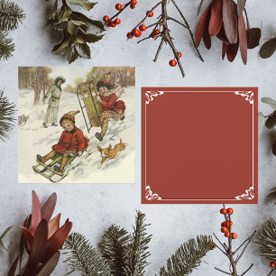 Vintage Kerstmis, Victoriaans kinderslaaphond Feestdagenkaart