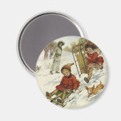 Vintage Kerstmis, Victoriaans kinderslaaphond Magneet (Voorkant / Achterkant)