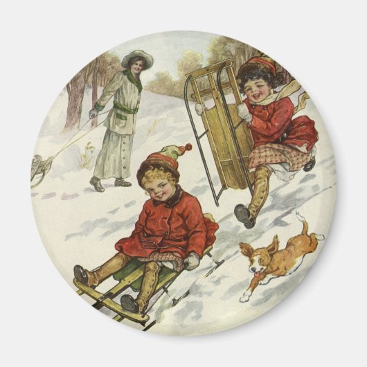 Vintage Kerstmis, Victoriaans kinderslaaphond Magneet (Voorkant)