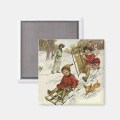 Vintage Kerstmis, Victoriaans kinderslaaphond Magneet (Voorkant / Achterkant)