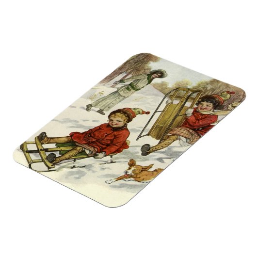 Vintage Kerstmis, Victoriaans kinderslaaphond Magneet (Linkerzijde)