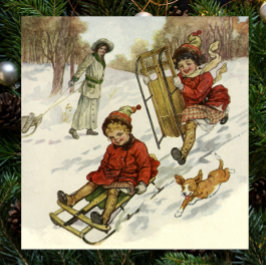 Vintage Kerstmis, Victoriaans kinderslaaphond Poster