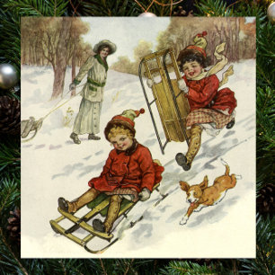 Vintage Kerstmis, Victoriaans kinderslaaphond Poster