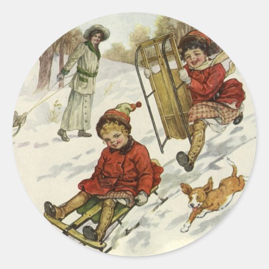 Vintage Kerstmis, Victoriaans kinderslaaphond Ronde Sticker (Voorkant)