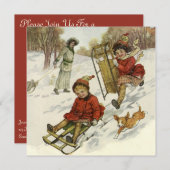 Vintage Kerstmis, Victoriaans kinderuitnodiging Kaart (Voorkant / Achterkant)