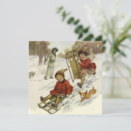 Vintage Kerstmis, Victoriaans kinderuitnodiging Kaart (Staand voorkant)