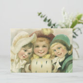 Vintage Kerstmis, Victoriaans kinderuitnodiging Kaart (Staand voorkant)