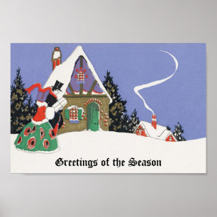 Vintage Kerstmis, Victoriaans koppel gaat naar fee Poster