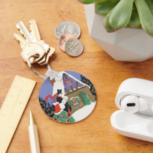 Vintage Kerstmis, Victoriaans koppel gaat naar fee Sleutelhanger