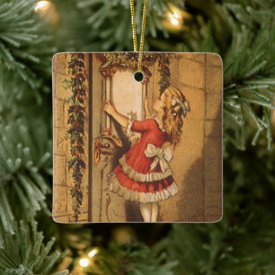 Vintage Kerstmis Victoriaans meisje Hangen een Gar Keramisch Ornament