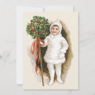 Vintage Kerstmis, Victoriaans meisje met Holly Kaart