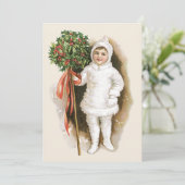 Vintage Kerstmis, Victoriaans meisje met Holly Kaart (Staand voorkant)