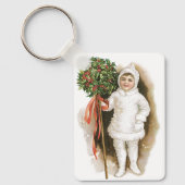 Vintage Kerstmis, Victoriaans meisje met Holly Sleutelhanger (Voorkant)