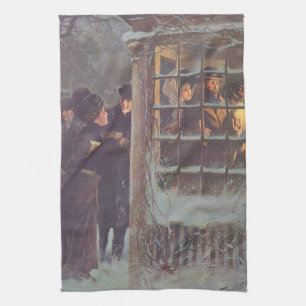 Vintage Kerstmis, Victoriaans mensen van een parti Theedoek