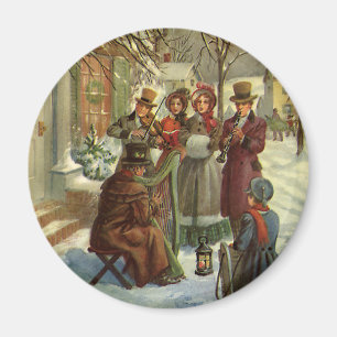 Vintage Kerstmis, Victoriaans Musicians Caroling Magneet