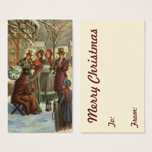 Vintage Kerstmis, Victoriaans Musicians Caroling Visitekaartje (Voorkant /achterkant)