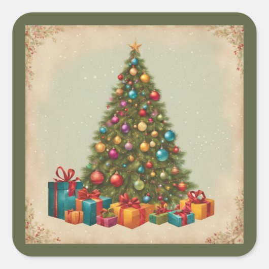 Vintage Kerstmis Vierkante Sticker (Voorkant)