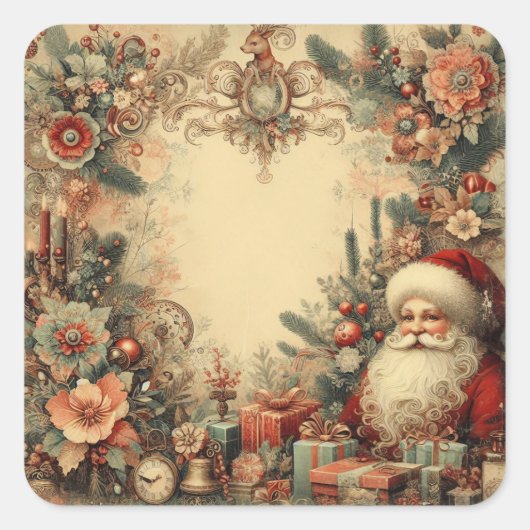 Vintage Kerstmis Vierkante Sticker (Voorkant)