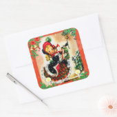 Vintage Kerstmis Vierkante Sticker (Envelop)