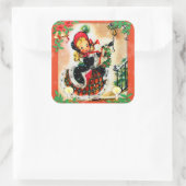 Vintage Kerstmis Vierkante Sticker (Tas)
