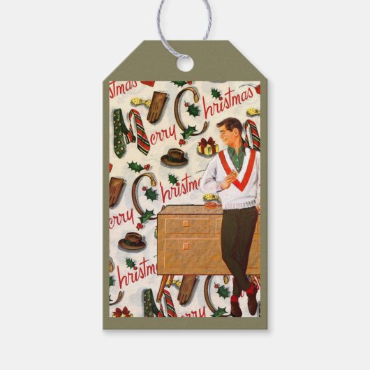 Vintage Kerstmis voor hem Cadeaulabel (Voorkant)