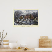 Vintage Kerstmis, vroege winter met ijsboers Poster (Keuken)