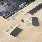 Vintage Kerstmis, vroege winterskaters op een hond Legpuzzel (Zijkant)