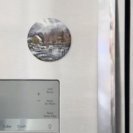 Vintage Kerstmis, vroege winterskaters op een hond Magneet (Insitu (Koelkast))