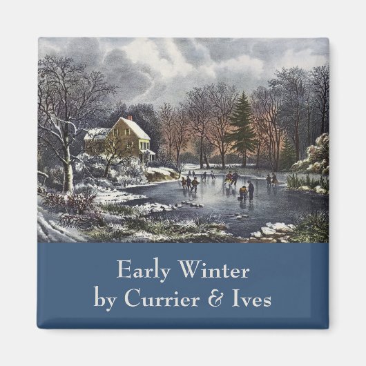 Vintage Kerstmis, vroege winterskaters op een hond Magneet (Voorkant)