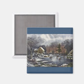 Vintage Kerstmis, vroege winterskaters op een hond Magneet (Voorkant / Achterkant)