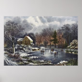 Vintage Kerstmis, vroege winterskaters op een hond Poster (Voorkant)