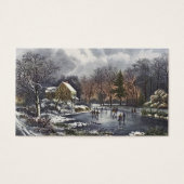 Vintage Kerstmis, vroege winterskaters op een hond Visitekaartjes (Voorkant)