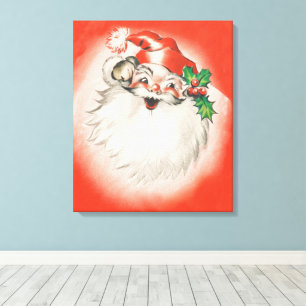 Vintage Kerstmis, vrolijke retro jaren 50 Kerstman Canvas Afdruk