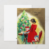 Vintage Kerstmis Vrouw Wrapping Cadeaus Feestdagenkaart (Voorkant / Achterkant)