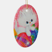 Vintage Kerstmis White Kitten Keramisch Ornament (Rechts)
