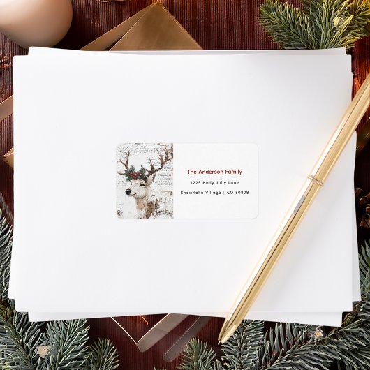 Vintage Kerstmis Winter Rendier Adres Etiket